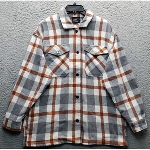 HFX Shirt Jacket Womens Small Multi Plaid Heavy Flannel Long Sleeve Pearl Snap‎